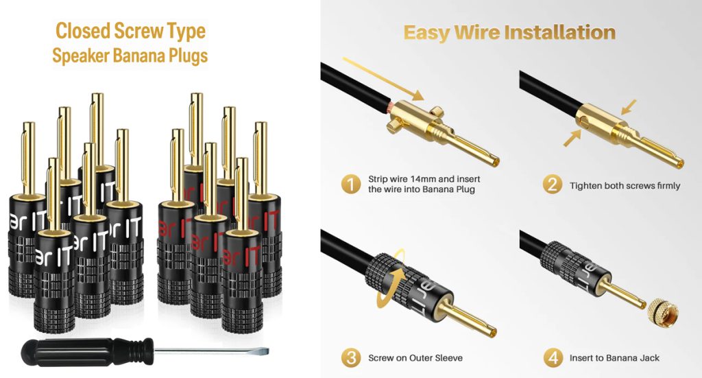 Closed Screw Type Speaker Banana Plugs Easy Wire Installation