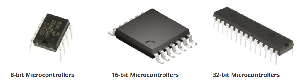 microcontroller types 8bit 16bit 32bit