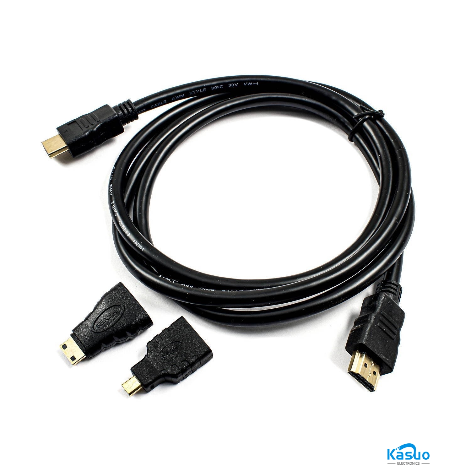 1.5m HDMI Cable – with HDMI to Micro/Mini HDMI Adapter (Black) – Kasuo